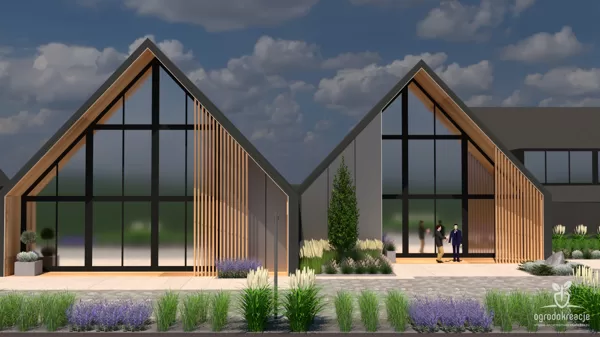 Projekt zieleni przy kompleksie restauracyjno-hotelowym.