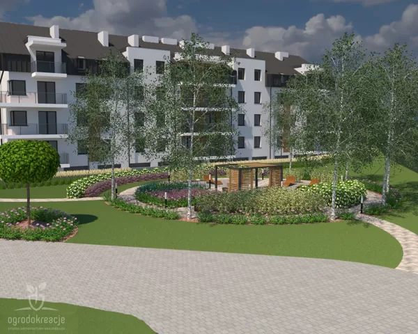 Projekt zieleni miejskiej wokół budynków wielorodzinnych